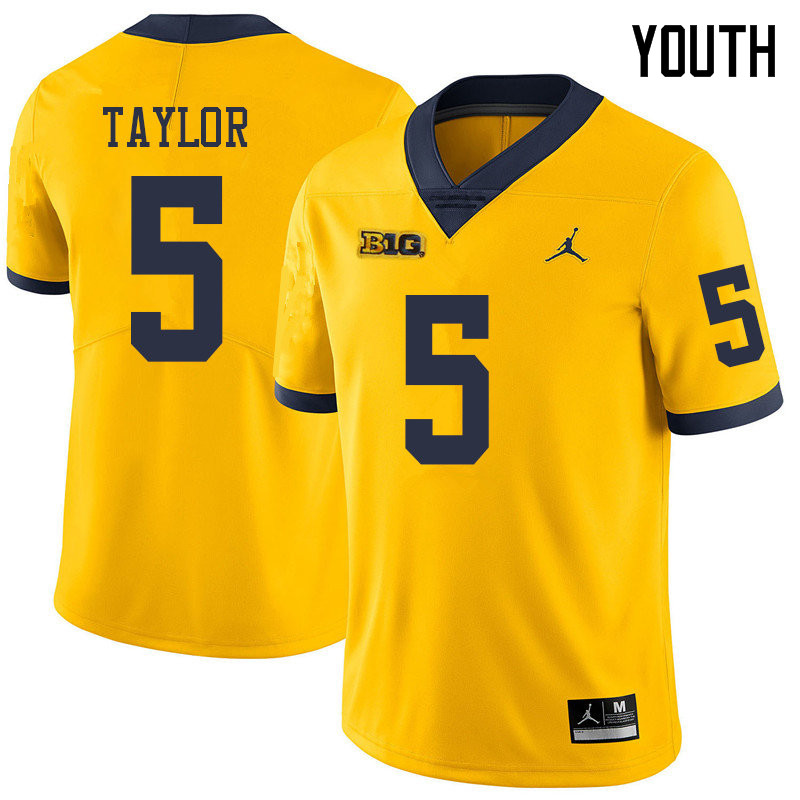 Jordan Brand Youth #5 Kurt Taylor Michigan Wolverines College Football Jerseys Sale-Yellow - Click Image to Close